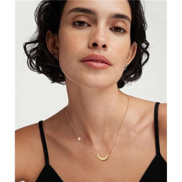 Gold Star & Moon Necklace | 14K Gold Plated Dainty Pendant | Adjustable - Picture 5 of 5